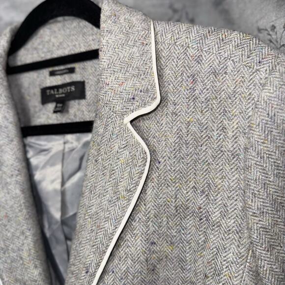Talbots 16 Aberdeen Gray White Herringbone Tweed Wool Blend Blazer Jacket Career - Picture 3 of 7